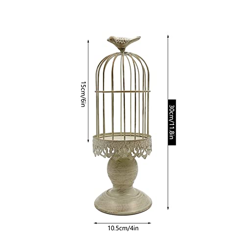 Retro Shabby Candle Holder, Bird Cage Decor ,Decorative Birdcage Candle Holder Vintage Metal Candlestick For Wedding ,Party Vintage Gothic Decor,Victoriana Decor ,Home Decor White 11.8 Inch #TOP3