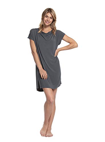 Barefoot Dreams CozyChic Luxe Milk Jersey Cowl-Neck Nightshirt, Graphite-S