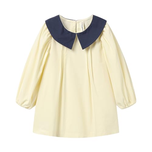 Mud Kingdom Little Girls Spring Dress Peter Pan Collar Puff Sleeve Cotton Apricot 5T