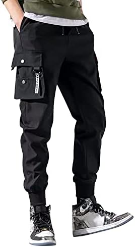Chino cargobroek voor heren, casual katoenen sportbroek, casual joggingbroek, elastische taille, joggingbroek voor heren, linnen broek met steekzakken voor heren, dagelijkse broek, Beige, L