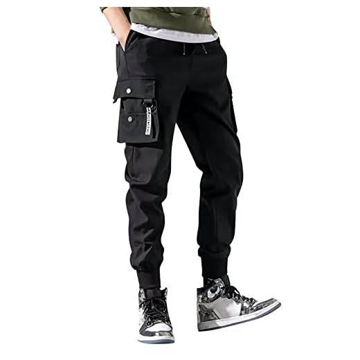 DDDHL Calça cargo feminina masculina moda joggers calça esportiva casual algodão calça cargo academia calça masculina longa, Preto, 5G