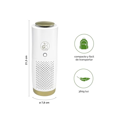 toGo Filter purificador de aire portátil pequeño con batería para viajes, coches y mesas, filtro HEPA 13 y filtro de carbono, contra contaminantes polen humo - para alergias y asmáticos (blanco) - imagen 4