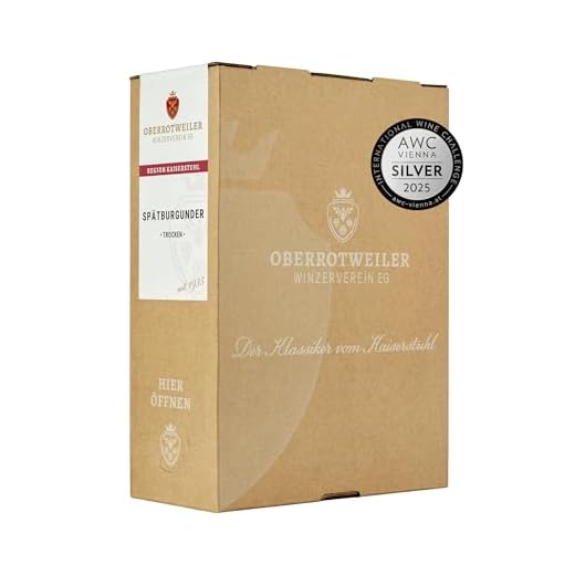 Oberrotweiler Spätburgunder Wein-Box 3 Liter QbA trocken - SILBER 2025 AWC Vienna - Rotwein trocken, ausdrucksstark und saftig im Geschmack - Badischer Wein (1 x 3,0 l Bag-in-Box)
