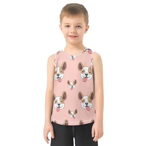 J JOYSAY Cartoon Bulldog Pink Boys Tank Top Sleeveless Muscle Shirts Quick Dry Workout Active Sport Kids T-Shirts 3-15T2