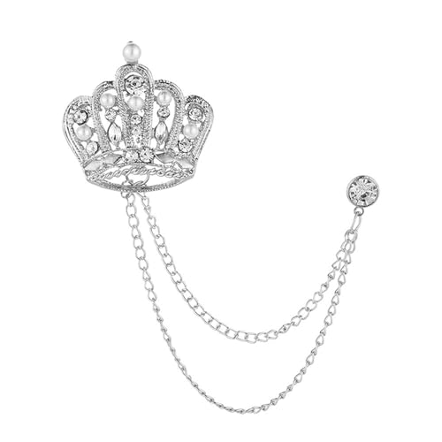 Image of coadipress Crown With Hanging Chain Brooch for Women Men Elegant Gentlemen Gold Silver Crystal Crown Lapel Pin Vintage Rhinestone Wedding Brooch Suit Shirt Pin Accessories