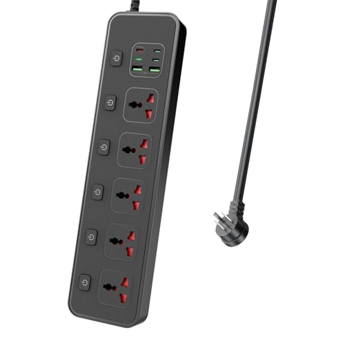 Extensión Jumpso con 5 tomas universales y 6 puertos USB, cable de 1.83 m, 110V, 3000W, puerto USB-C PD 30W miniatura 1