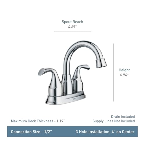 Moen Idora Chrome Two-Handle Centerset Bathroom Sink Faucet with Drain Assembly, 84115