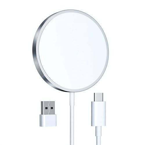 Magnetic Wireless Charger, Fast Wireless charger pad for Mag-safe and iPhone 17/16/15/14/13/12 Series and AirPods 4/3/2/Pro with Dual Charging Ports White (Plug Not Included)