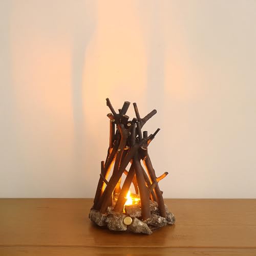 Image of Lubocrat LED Night Light Wooden Campfire LED Dimmable Lamp with 3 Lighting Modes & Flame Sound, USB Powered Kids Nightlight & Desk Lamp for Bedroom, Office, and Relaxation, M