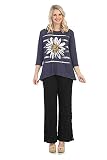 Jess & Jane Women's Aria Light Terry Patch Pocket High Low Tunic Top (Large, Navy)