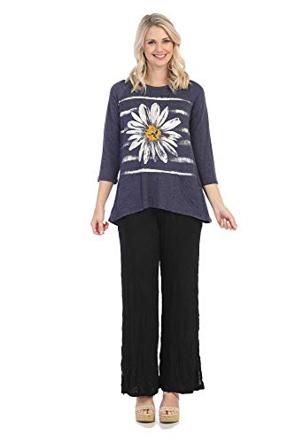 Jess & Jane Women's Aria Light Terry Patch Pocket High Low Tunic Top (Large, Navy) #TOP26