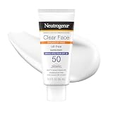 Neutrogena Clear Face Sunscreen Lotion SPF 50 for Acne-Prone Skin Broad Spectrum UVA UVB Protection Oil-Free No-Fragrance No-Oxybenzone Water-Resistant Daily Face Moisturizer, 3 fl oz