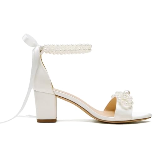 Pearl Heels Wedding Shoes - Block Heel Bridal Sandals with Open Toe and Bow4