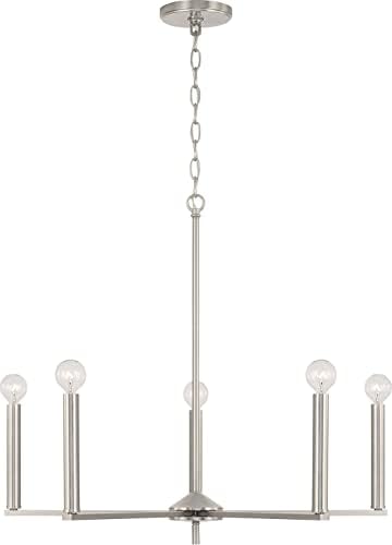 HomePlace by Capital Lighting 448651BN Portman Modern Minimalistic Chandelier, 5-Light 300 Total Watts, 24" H x 28" W, Brushed/Satin Nickel