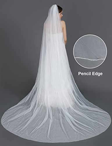 Beautelicate Wedding Bridal Veil With Comb 1 Tier Pencil Edge Cathedral Length 118" L 118" W #TOP1