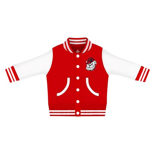 Creative Knitwear College Baby NCAA Officially Licensed Letterman Varsity Jacket - Georgia Bulldog Head Logo - Red - 24 Months
