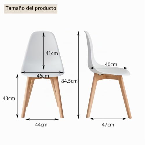 Miniatura 3 de Grandca Home Nordica Silla De Comedor Pack 4 Sillas Comedor Madera Moderna Para Oficina Cocina Blanco-4 Sillas