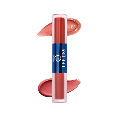 Image of Tee Ess Duo Lips 2-in-1 | Lip Gloss & Matte Cream Mousse Liquid Lipstick | High Shine Gloss + Soft Matte Finish | Long-Lasting, Lightweight & Non-Sticky | 5ml (BROWNIE LIPS)