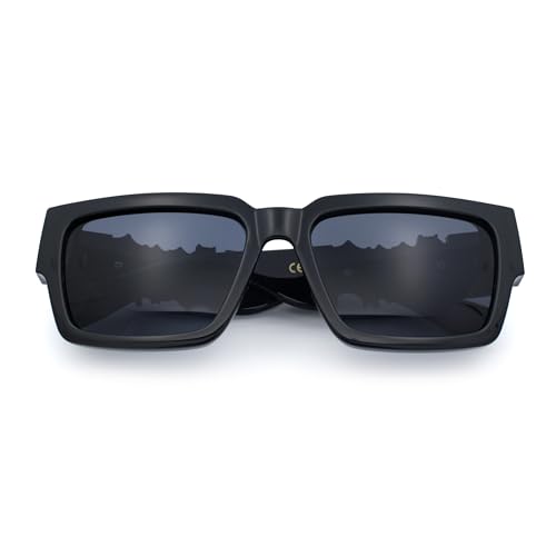 SA106 All Black Bold Gothic Logo Thick Arm Gangster Horn Rim Sunglasses3