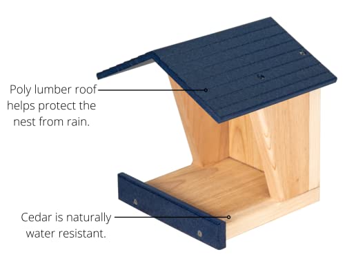 Jcs Wildlife Modern Style Cedar Robin Roost With Poly Lumber Roof - Great For Robins, Phoebes, Doves And Swallows - Nesting And Roosting Platform (Blue) #TOP2
