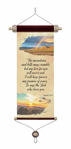 Inspirational Velvet Wall Scroll - Isaiah 54:10 Scripture, Religious Wall Decor, Christian Home Art, Premium Velvet & Resin, Ideal Faith-Based Gift (Brown Velvet)