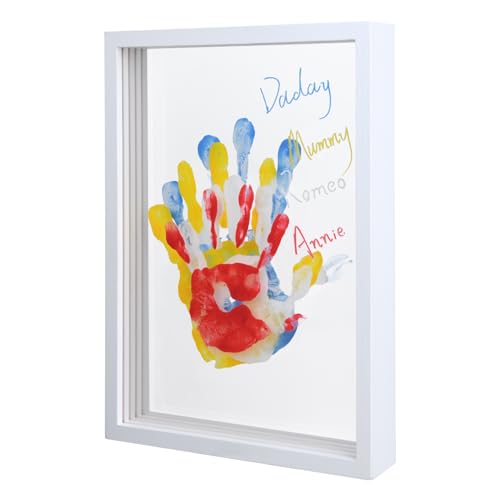 Family Handprint Frame Kit for 4 with 12 Paint Colors&12 Pens,Fun DIY Craft Art Print Handprint Keepsake, Family Gifts for Christmas Mother's Father's Day Birthday Anniversary,Grandparent (White)