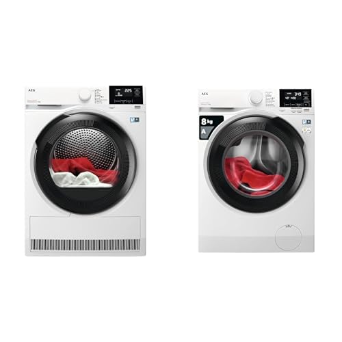 AEG Set Serie 6000/8000: Secadora 8Kg Bomba Calor + Lavadora 8Kg 1400 RPM, Motor Inverter, Blanco