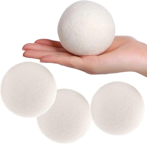 Tumble Dryer Balls 4Pcs XL 100% Organic New Zealand Wool Reusable Eco Laundry Balls Reduces Drying Time Wrinkles Static for UK Home Laundry Natural Fabric Softener