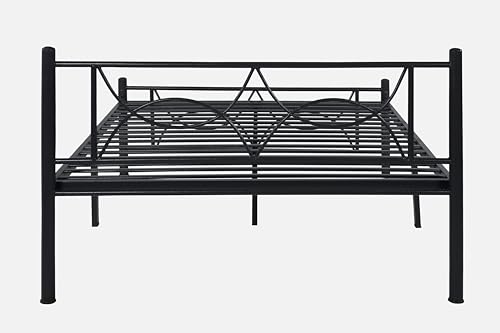 Image of Luno Metal Queen Size Bed Without Storage | Wrought Iron Double Bed with Headboard & Footboard | Sturdy Powder Coated Platform Bed Queen Size Cot for BedroomLivingRoom Black (75x60)