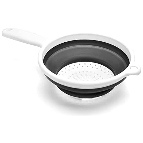 Brandobay Collapsible Kitchen Strainer with Handle - Silicone Colander - Collapsible Colander and Strainer to Rinse your Pasta, Salad Leaves, Fruits, & Vegetables - Heavy Duty Foldable Heat Resistant Cover