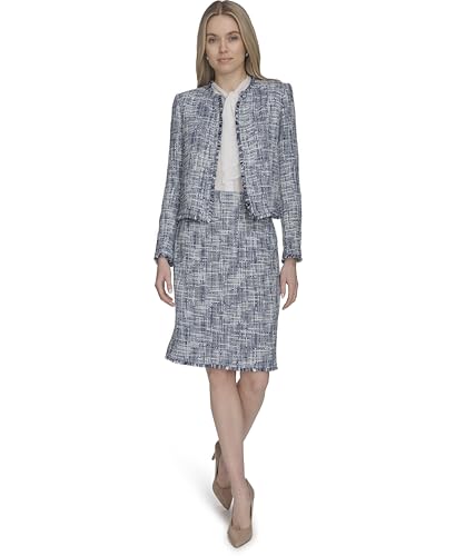 Calvin Klein Women's Open Front Tweed Suit Jacket2
