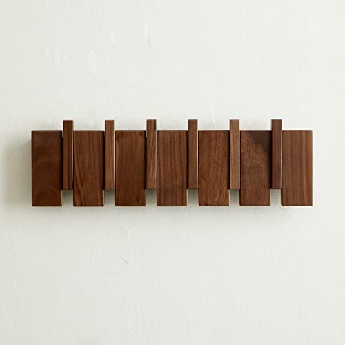 QUELLANCE Wood Coat Rack Wall Mount, Coat Hooks Hanger Wall Mounted, Heavy Duty Wall Coat Rack with 6 Hooks for Hanging Coats/Keys/Hats/Robe&Towels/Plants/Bags, Walnut by QUELLANCE - Used condition - US$37.70
