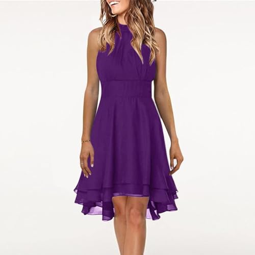 Womens Formal Off Shoulder Chiffon Halter Dresses Trendy Plus Size Sexy Sleeveless Smocked Flowy Elegant Midi Dress2