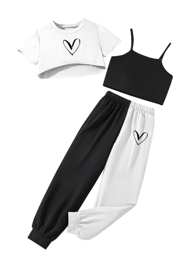 Ecolala Girls' Summer 3 Pieces Outfits Graphic Crop Top and