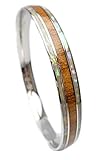 316L Stainless Steel Natural Koa Wood And White Abalone Paua Shell Stripe Inlay Hawaiian Curved Top Bangle Bracelet (Width: 6mm, 8mm, 10mm, 12mm) (Size: 7.5", 8", 8.5") (8, 8mm) -  JKW LLC