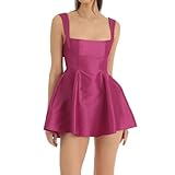 Women Summer Spaghetti Strap Going Out Mini Dress Square Neck Sleeveless Backless A Line Party Club Night Short Dress Red