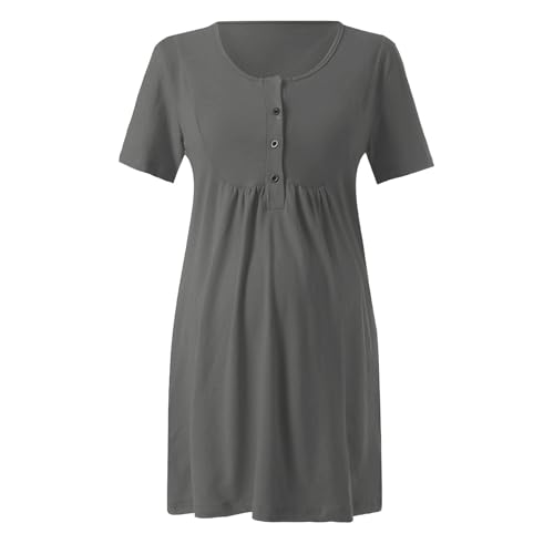 Camisón de lactancia para mujer, de manga corta, vestido de maternidad, vestido de maternidad, ropa de dormir con botones, para embarazadas o lactantes, gris, S