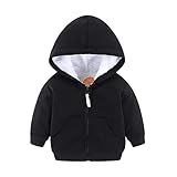 Mud Kingdom Boys Winter Coat Hooded Fur Lined Sweatshirt Zip Up Ribbed Cuffs Solid Black Long Sleeve Size 7-8