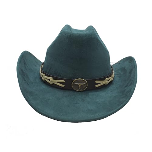 Image of Western Cowboy Hat for Women Men with Band Wide Brim Suede Cowboy Cowgirl Hat Western Style Hat
