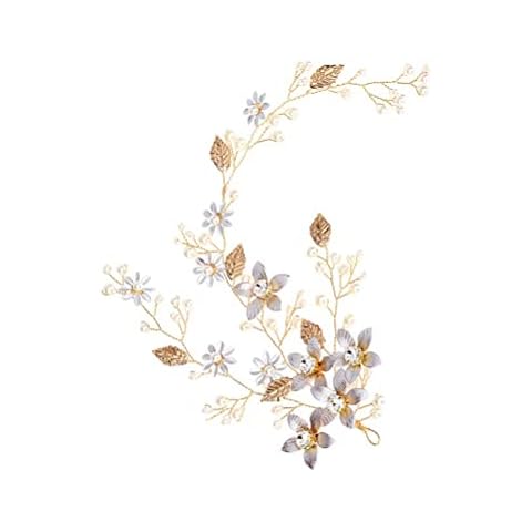 Diadema de novia FRCOLOR con perlas, hojas y flores en dorado Cover