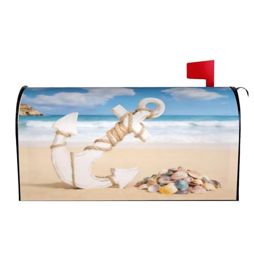 Image of Sea Shells Nautical Anchor Mailbox Cover Magnetic Summer Beach Waterproof Mailbox Wraps Post Letter Box Decor 25.5x21 in