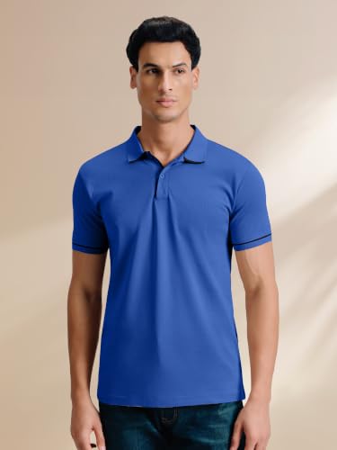 Image of XYXX Men's Apex Mercerized Cotton Striped Collar Pique Polo T-Shirt