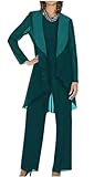 Mi Bo Tong 3 PC Chiffon Mother's Outfit Pants Suits for Wedding Plus Size Women's Evening Gowns Dress Suit Peacock US8