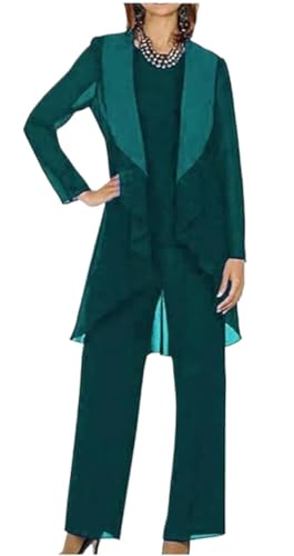 Mi Bo Tong 3 PC Chiffon Mother's Outfit Pants Suits for Wedding Plus Size Women's Evening Gowns Dress Suit Peacock US8