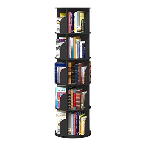 Image of AESTHETIC DECOR Wooden Rotating 360 preassembled Book Shelf Tower case Open Rack Organiser Space-Saving 5 Tier Corner Stand for Home Library Kids Room Ready to Use (Black) Multipurpose use