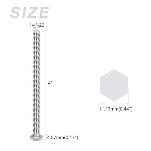 Image of METALLIXITY Hex Head Bolts (1 /4-20 x 4) 50Pcs, 304 Stainless Steel 18-8, Fully Threaded, External Hex Drive, Plain Finish, Hex Head Screw Bolt, Silver