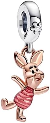 Lkwidi Piglet Bead Charm- 925 Sterling Silver Pendant,Girl Jewellery Beads Gifts for Women Bracelet Necklace