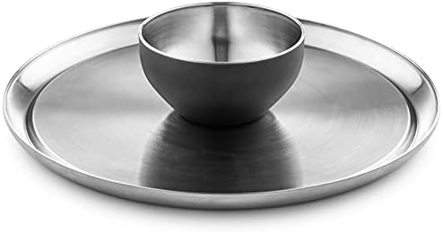 Colleta Home Chip and Dip Serving Set – Stainless Steel Appetizer Tray w/Shrimp Cocktail Dish & 13 Inch Round Cake Stand – Stylish & Versatile Kitchen Accessory for Displaying Desserts