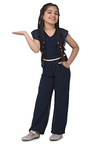 Image of Cub McPaws Girls Ruffle Sleeves Jumpsuit with Belt | 4-12 Years