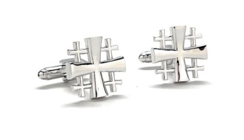 Silver Jerusalem Cross Cufflinks – Handmade Christian Cuff Links for Men, Religious Catholic Jewelry, Pastor Wedding Gift, Holy Land Symbol